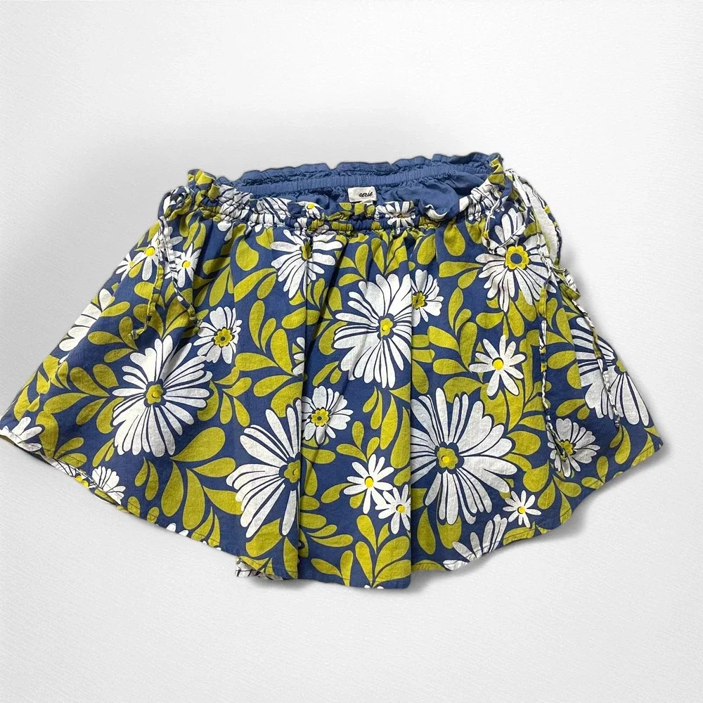 Aerie Skirt Womens Medium Blue Green White Floral‎ Mini Cotton Casual Summer